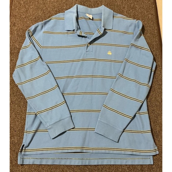 Brooks Brothers Performance Polo Shirt Mens Medium Navy Striped Long Sleeve - Picture 1 of 3